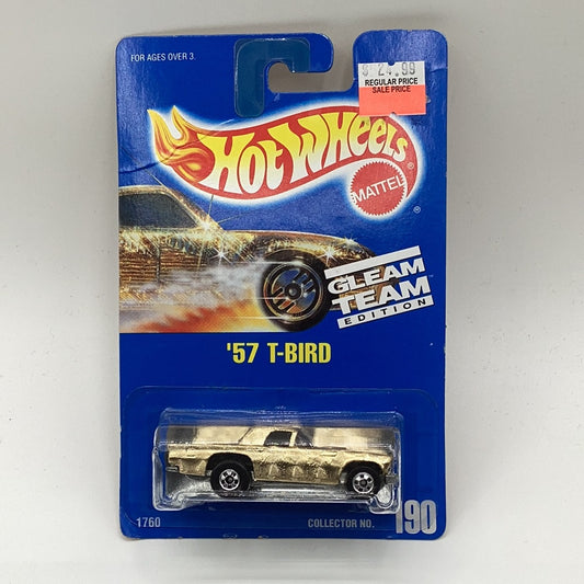 1991 Hot Wheels '57 T-Bird Light Gold Variation BW 1992 Blue Card Gleam Team #190 GOLD - NEW