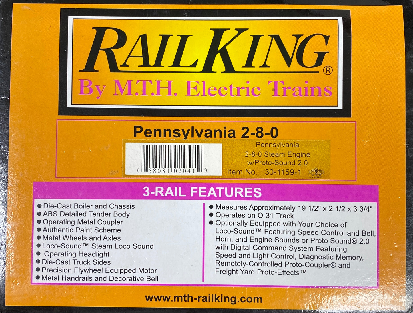 MTH Rail King O #30-1164-1 Pennsylvania 2-8-2 L-1 Mikado Steam Locomotive - *BRAND NEW*