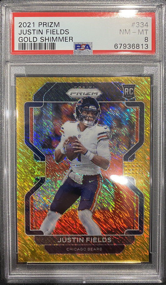 2021 PANINI NFL PRIZM FOTL JUSTIN FIELDS GOLD SHIMMER /10 RC PSA 8 SSP POP 2